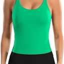 ATTRACO Women Ribbed Workout Crop Tops with Built in Bra Yoga Racerback Tank Top Tight Fit L, Green 