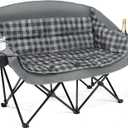 Double Camping Chairs Padded Loveseat Chair for 2 Person - Heavy Duty Oversized Camping Couch for Adults Outdoor Lawn Beach Portable Folding Sofa with Cup Holders Support 600lbs, Grey, Large