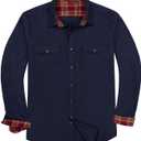 Alimens & Gentle Men's Flannel Shirt Button Down Regular Fit Long Sleeve Casual Shirts (Large, Navy Blue)