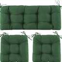 Wicker Chair Cushions of 3 Pieces, Waterproof Cushions for Patio Furniture, Tufted Wicker Outdoor Furniture Cushions, 1 Patio Loveseat Cushion and 2 U-Shaped Cushions, 44"x19"x5", Dark Green