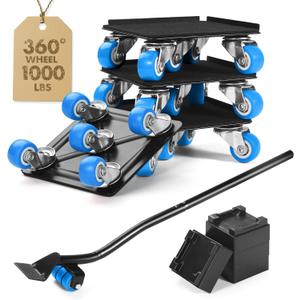 Heavy Duty Furniture Moving Tool Set, Supports up to 1000 Pounds, 5 Wheel Metal Furniture Mover, Furniture Dolly, Appliance Furniture Sliders with Wheels, Furniture Lifter Tool (Blue, 4.3" x4.3")