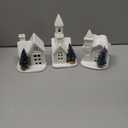 DN DECONATION Light up Christmas Decor Ceramic Village Houses, 3Pcs White Christmas Porcelain Villages with Frosted Trees, Holiday House Figurines Xmas Village Sets for Winter Table Decoration Indoor