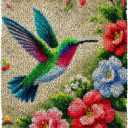 MIAOLLUN Hummingbird Flower Latch Hook Kits for Adults Beginner, DIY Bird Pre-Printed Canvas Rug Cushion Making Craft Embroidery Crochet Yarn Kit 52X38cm