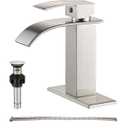 Waterfall Single Handle Bathroom Vanity Sink Faucet with Metal Pop-up Drain, Brushed Nickel Finish