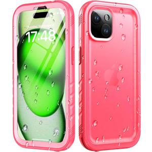 Cozycase for iPhone 15 Plus Waterproof Shockproof Dustproof Case - Heavy Duty/360 Full Body/Military Grade/Protective/Rugged 8FT Drop Proof Built in Screen/Camera Protector with Lanyard Pink