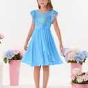 GRACE KARIN Girls Sequin Dress Party Birthday Prom Formal Fancy Midi Dress 5-12 Years (Blue)