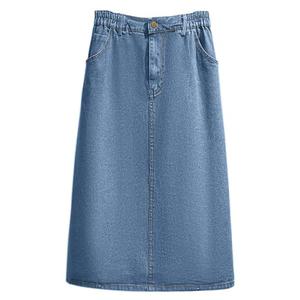 CHARTOU Women's Summer Casual Elastic Waist Pockets Work Midi Denim A Line Skirt (3X-Large,Light Blue)