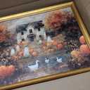 Rustic Halloween Picture Wall Decor Vintage Gold Framed Haunted Mansion Halloween Canvas Wall Art Ghosts Print Fall Wall Decor Farmhouse Autumn Landscape Pumpkin Painting, 20"L x 16"W