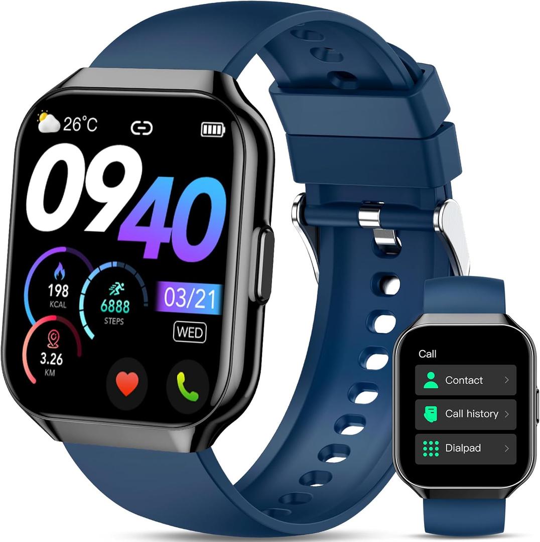 Smart Watch for Women Men(Answer/Make Call), Smartwatch 1.96" HD Fitness Activity with with Heart Rate/Pedometer/Sleep/IP68 Waterproof, Bluetooth Call/ 110+ Sport Running Watch for Android iOS Blue