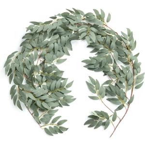 Ling's Moment Italian Ruscus Greenery, 5.9ft Artificial Silk Willow Leaf Garland, Fake Wispy Rustic Vine Stem Swag for Table Centerpieces Wedding Arch Decor, Dusty Green