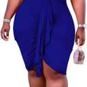 IyMoo Women's Sexy Plus Size Bodycon Sleeveless Drawstring Ruched Mini Club Dresses (Blue), XL