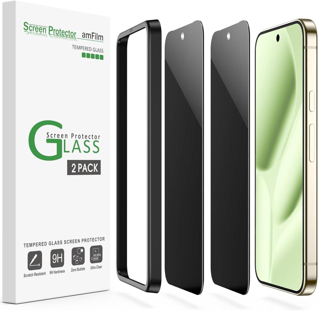 amFilm Designed for 2 Pack Google Pixel 10/9 Pro XL 6.8" Privacy Screen Protector 2025/2024 Tempered Glass, Ultrasonic Fingerprint Compatible, with Easy Installation Frame, Anti Scratch, Bubble Free