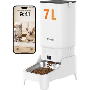 Automatic Cat Feeder with Camera - 7L/29 Cups Auto Dog Feeder with Large Food Tray & 1080P Night Vision, Elevated Bowl, 2-Way Audio, 10s Voice Recording, 5G WiFi Timed Cat Food Dispenser, 1-15 Meals