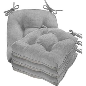 Cozyide Chair Cushions for Dining Chairs, 17" x 17" Non-Slip Kitchen Chair Pads with Adjustable Ties, Indoor Chair Cushions for Dining Room, Light Grey (Pack of 4)