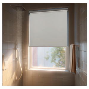 HESTIA No Drill Cordless Blackout Roller Shades Screwless Waterproof Shower Window Blinds, Auto-Retraction Easy Install Blind for Bathroom/Kitchen/Office/Exterior, White, 25" W x 72" H