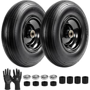 (2-Pack) 4.00-6 Wheelbarrow Tires and Wheels, 13" Pneumatic Tire with 5/8" or 3/4" Bearings, Heavy Duty Replacement Wheel for Wheelbarrow, Garden Cart, Hand Truck