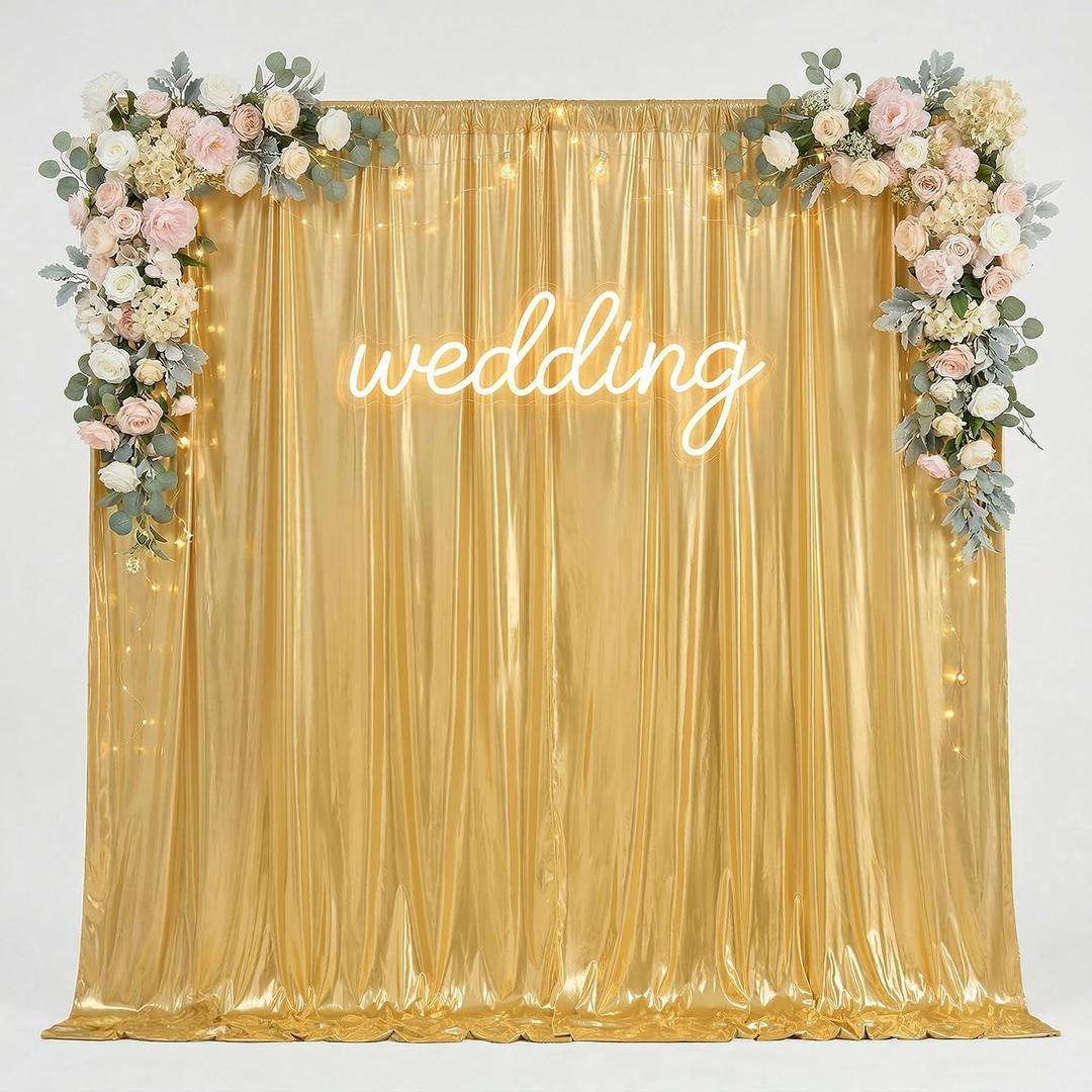 10x10ft Gold Sequin Backdrop Curtain Panels,Non-Shedding Pure Gold DrapesGlitter Shimmer Drapes for Wedding Birthday Party Photography Decorations 2Panels(5x10ft Each)
