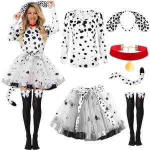 Halloween Dalmatians Dog Cosutme for Women, Tutu Skirt Knee High Sheer Socks for 101 Dalmatians Costume Cosplay (Small)