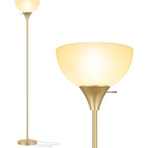 Coucrek Floor Lamp, LED Standing Lamps with White Plastic Shade, White Modern Torchiere Floor Lamp, Simple Tall Lamps for Living Room Dorm Bedroom, Rotary Switch, E26 Base, Bulb not Included, Gold