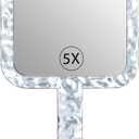 YEAKE Hand Mirror,Double-Sided Handheld 1X/5X Magnifying Mirror with Handle for Makeup, Shaving Mirror with Hole Hanging,Acrylic, 6.1" W x 10" L, Square Shape, Transparent 1 PC