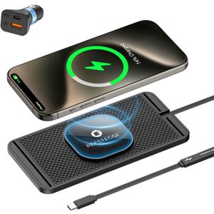 Magnetic Wireless Car Charger Pad, REESTECQI 15W Wireless Charging Pad for Magsafe Charger Non Slip Type C with 40W Car Charger for iPhone 17/16/15/14/13/12, Airpods (30CM Cable)