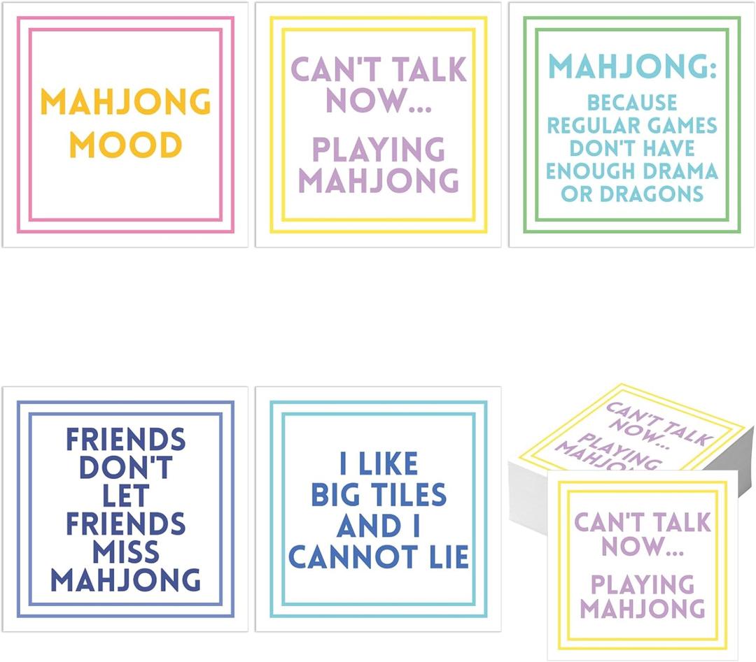 100 Pcs Funny Mahjong Cocktail Napkins 5'' x 5'' Folded Mahjong Disposable 2-ply Paper Party Beverage Napkin Decorative Tableware Supply for Bar Wedding 5 Design Choices