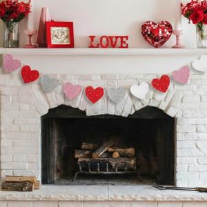 8.2 ft Glitter Heart Garland Pink Red Valentines Day Garland Rustic Farmhouse Heart Banner Romantic Love Banner Cute Valentine Hanging Decor for Fireplace Mantel Wall Home Window