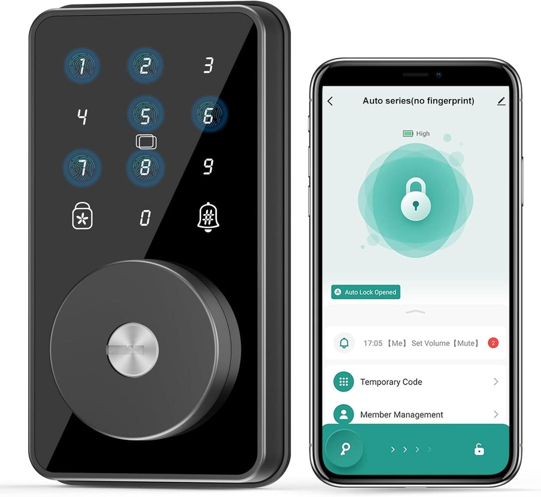 Smart Lock, 4-in-1 Keyless Entry Door Lock for Front Door, 6 Digital Code Door Lock with Keypad, Bluetooth Smart Deadbolt, App Control (dull black)