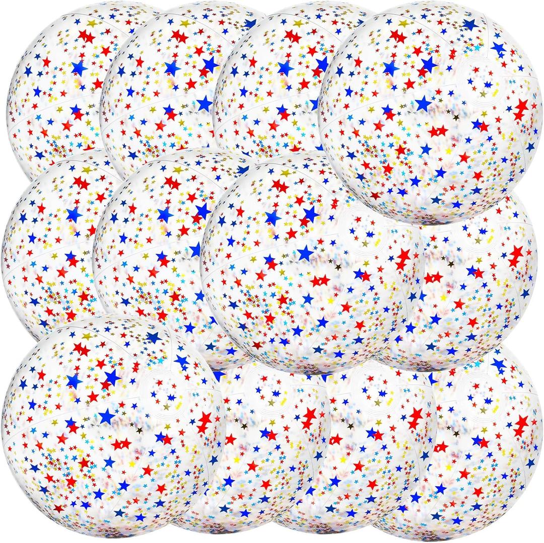 12 Pack 4th of July Patriotic Beach Balls 16" Large Inflatable Pool Ball Sequins Party Decoration PVC Jumbo Sport Ball Adults Independence Day Summer Beach Swimming Pool Water Games Party Favor
