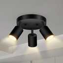 3 Light Track Lighting Fixtures Ceiling, Matte Black Round Directional Ceiling Spotlight, GU10 Flush Mount Ceiling/Wall Fixture, Adjustable Modern LED Track Light for Kitchen/Living Room, No Bulb