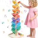 Wooden Marble Run Music Tree for Kids Ages 3+ - Upgraded Easy Assembly with Built-in Nuts, Montessori Toys for Toddlers, Color Sorting Marble Ball Run & Musical Game for Boys Girls 4-8 (Standard01)