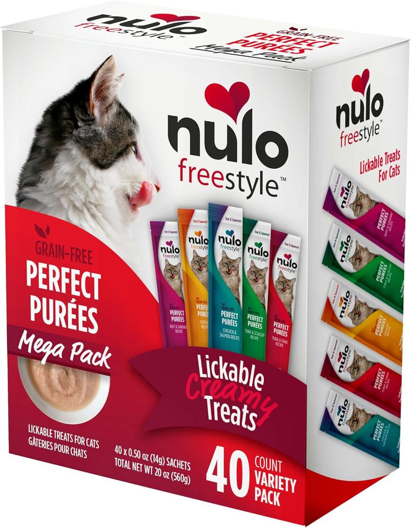 Nulo Freestyle Grain-Free Perfect Purees Premium Wet Cat Treats, Squeezable Meal Topper for Felines, High Moisture Content to Support Cat Hydration, 0.5 Ounce, 40 Pack, No BB Date