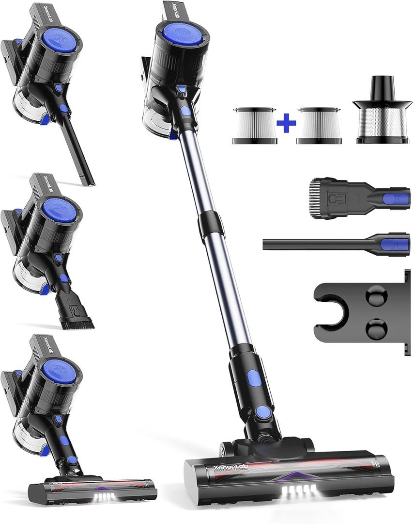 Cordless Vacuum Cleaner, 45KPA Stick Vacuum Cleaners for Home with Up to 45 Mins Runtime, 6-in-1 Rechargeable Lightweight Vacuum with Powerful Suction for Carpets, Pet Hair, Hardwood Floors