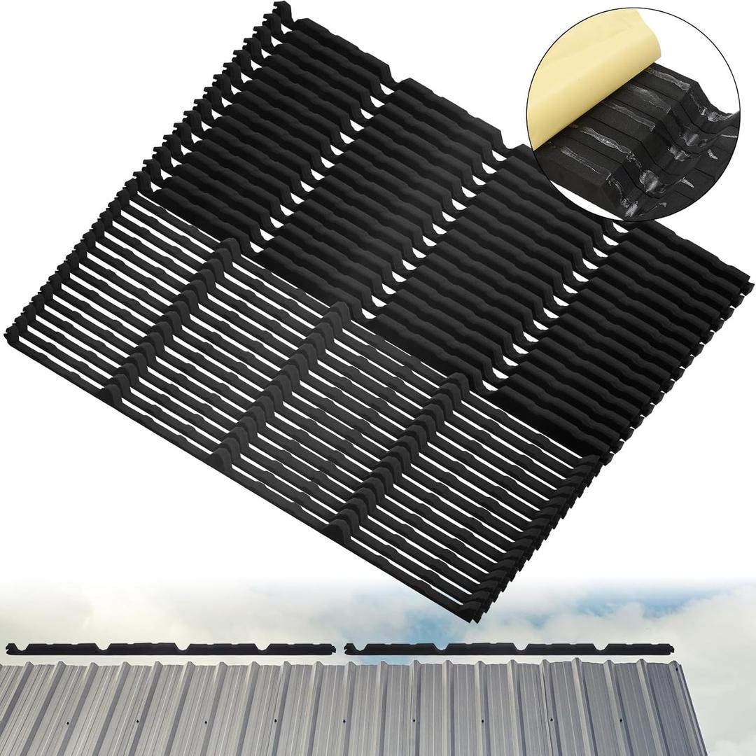 Pushglossy 20 Pcs 9in Outside Inside Foam Closure Strips for Metal Roofing Panels, 3ft Long Classic Rib Profile Metal Roof Closure Strips for R Panels, 10 Outer & 10 Inner(with Adhesive)