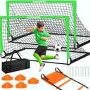Kids Soccer Goals for Backyard, 2 of 6 x 4 ft Kids Soccer Goal Set Soccer Net with 10 Soccer Cones, Agility Ladder & Carry Bag, Portable Soccer Training Equipment.