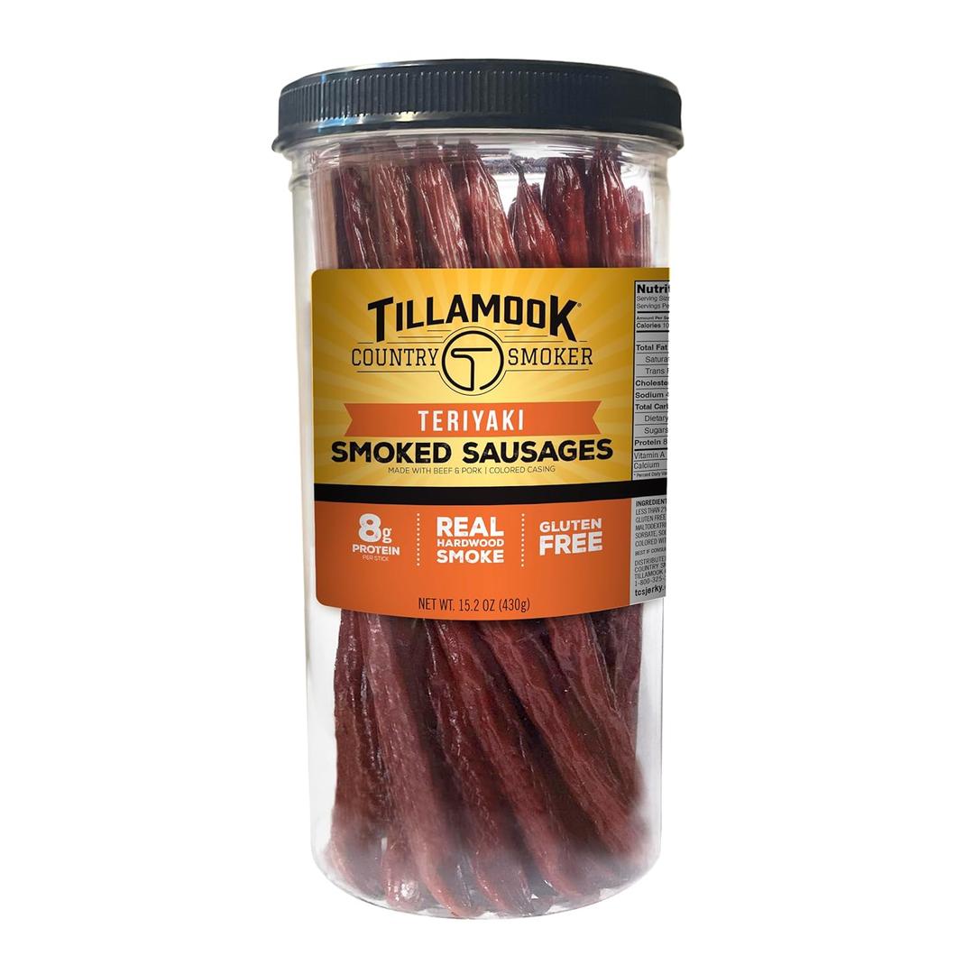 Tillamook Country Smoker Real Hardwood Smoked Sausages, Teriyaki, 15.2 Ounce Tall Jar, 20 Count