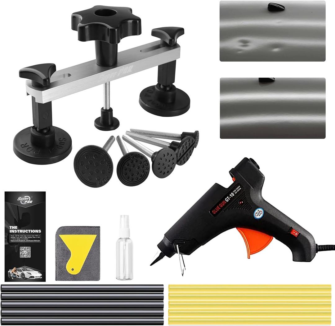 Super PDR Dent Puller Kit, Car Dent Removal Kit with Bridge Puller, Small Dent Puller for Auto Dent Removal, Small Dents, Door Dings and Hail Damage