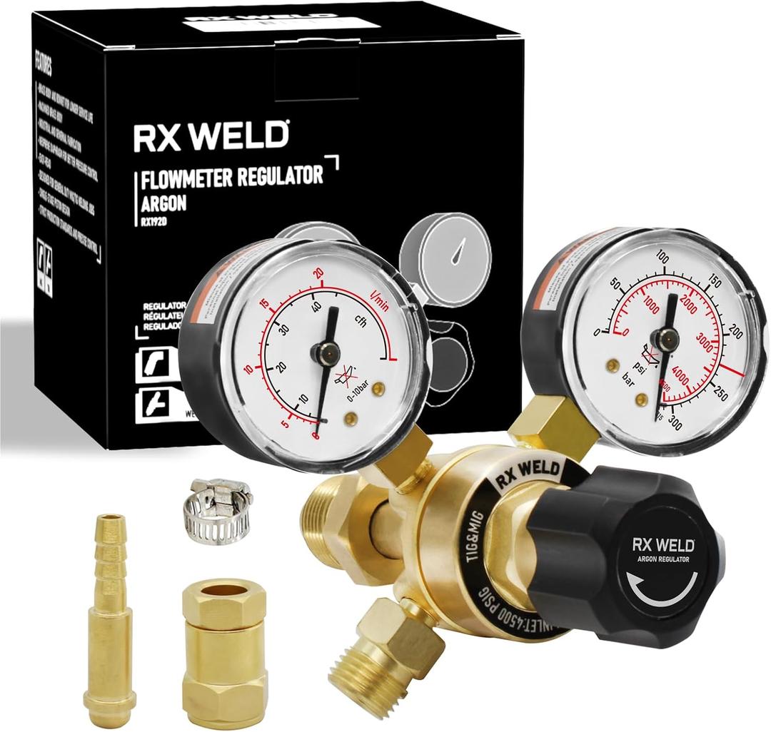 RX WELD Argon Regulators Gauges Gas Welding, Regulator for MIG and TIG, CGA580 Inlet Connection