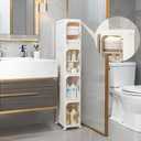 LXLXXL 5-Tier Narrow Storage Cabinet Slim Bathroom Storage Cabinet with Movable Wheels Tall Bathroom Organizer Skinny Cabinet for Small SpacesBeige