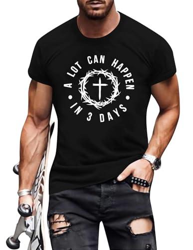 Christian Shirt Men: A Lot Can Happen in 3 Days T-Shirt Faith Cross Tee Jesus Shirts Holy Bible Tee Christian Gifts, Large