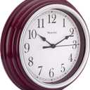 Westclox Quartz Movement Round Wall Clock, Contemporary Analog Design, Battery-Powered for Indoor Use (Burgundy, 9 Inch)
