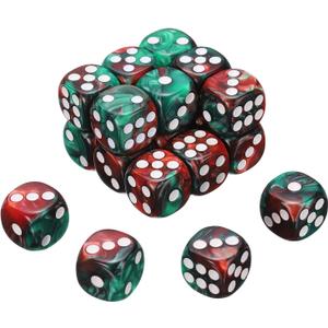 uxcell 24Pcs 6 Sided Colored Standard Dice, 16mm Acrylic D6 Mini Polyhedral Pearl Pattern Two Tone Colors Game Dice Set for Table Games, Red/Green, White Point