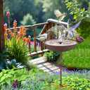 Metal Bird Bath for Outside,Hand-Painted Outdoor Birds Baths Water Bowl with Stake for Garden Patio Yard Lawn Decor, 27.6" H Bird Feeder with 5 Prongs Base,Vintage Freestanding Birdbaths & Birdfeeder