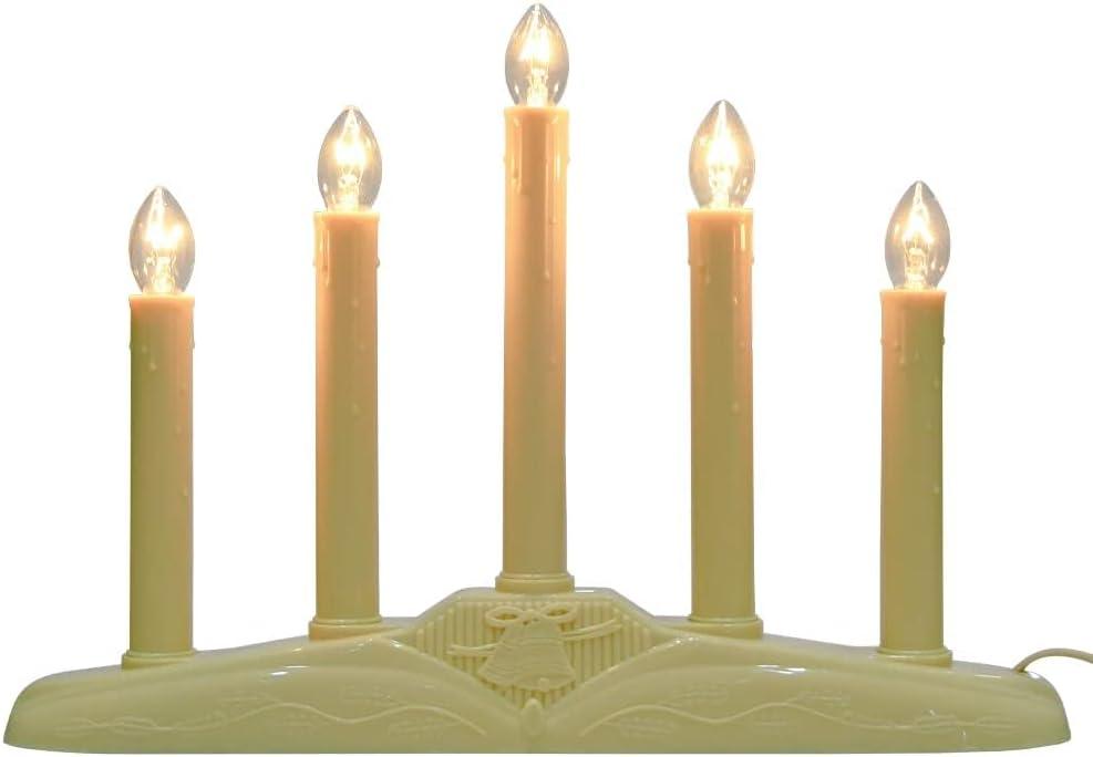 Electric Christmas Window Candle Lamp, 5 Light Christmas Candle Lights Lvory Base with 6 C7 Bulbs(1 Extra), Plug in Electric Candle Lamp for Christmas Window Table Party Decor, 1 Pack-3 Feet Cord