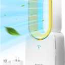 let'me Desk Fan Portable 11.8 inch Bladeless Fan with 5 Colors LED Light, Touch Control, Quiet Table Fan Small Fan for Home, Office Desks, Desktops, Bedroom (white+yellow)
