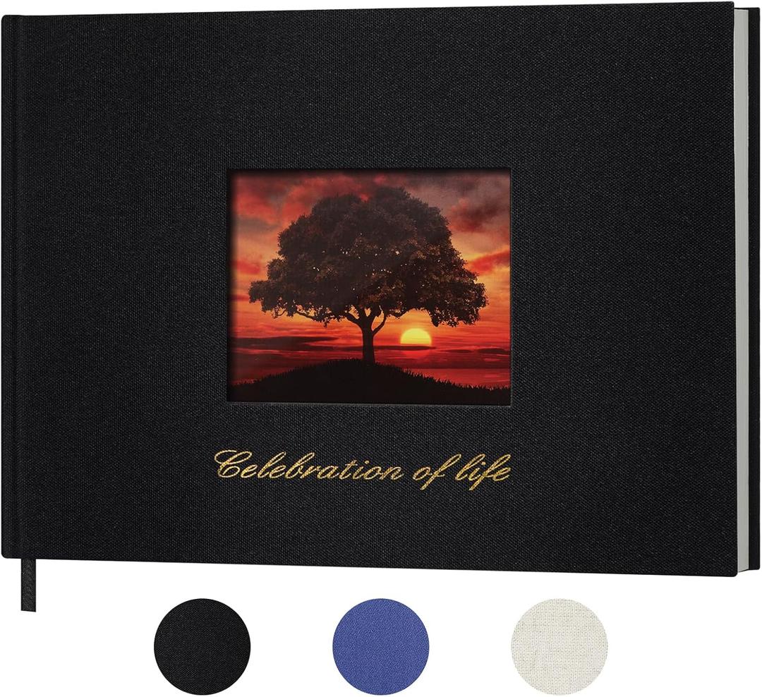 SUNEE Funeral Guest Book for Memorial & Funeral Services  in Loving Memory Funeral Book, Celebration of Life Guest Book with 100 Lined Pages, Table Sign, Ribbon Bookmark and Linen Hardcover, Black SUNEE Funeral Guest Book for Memorial & Funeral Services  in Loving Memory Funeral Book, Celebration of Life Guest Book with 100 Lined Pages, Table Sign, Ribbon Bookmark and Linen Hardcover, Black