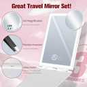 Travel Makeup Mirror with Lights, Rechargeable Portable Folding Compact Mirror Set with Tweezer, Lighted Makeup Mirrors with 72 LED 3 Color Light Modes, Dimmable Touch Screen LED Mirrors (White)