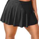 Women's Black High Waisted Swim Skirt Plus Size A-Line Pleated Skirts Bikini Bottom Tummy Control Skort Swimsuit XL (Black, XXL)