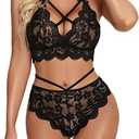 Namifin Women Lingerie Set Lace Bralette and Panty Set Strappy Lace Lingerie (Medium, Black)