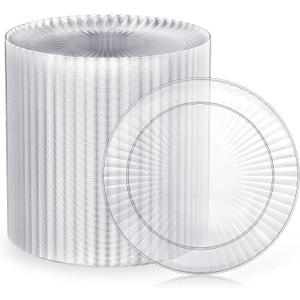 FOCUSLINE 100 Count Clear Plastic Plates 7 Inch, Disposable Heavy Duty Salad Dessert Plates- Premium Hard Plastic Plate Fancy Disposable Clear Plate for Weddings, Parties and Events FOCUSLINE 100 Count Clear Plastic Plates 7 Inch, Disposable Heavy Duty Salad Dessert Plates- Premium Hard Plastic Plate Fancy Disposable Clear Plate for Weddings, Parties and Events